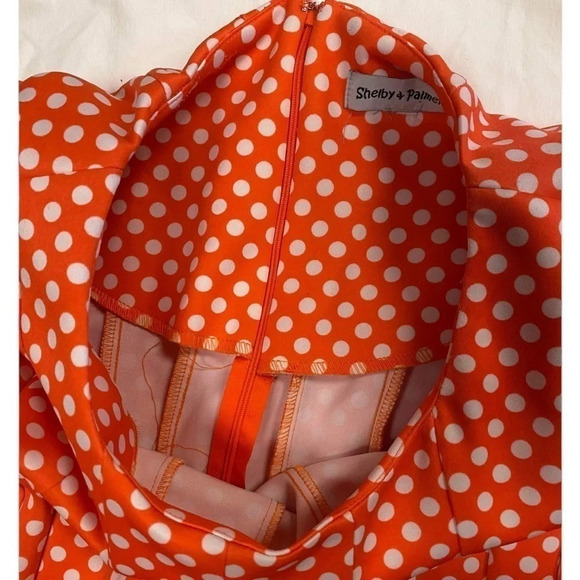 Shelby & Palmer Orange and White Polka Dot Pleated Knee Length Dress Size 2X-3X - Picture 5 of 9